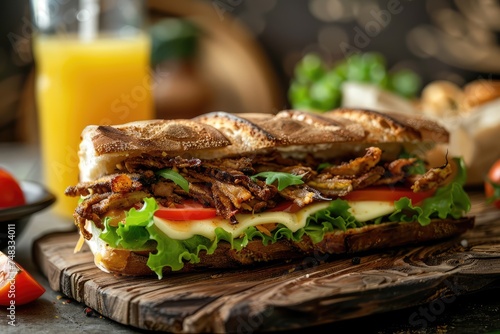 Insect Sandwich, Fried Insects Meat and Mozzarella Cheese, Mayonnaise and Tomato, Lettuce