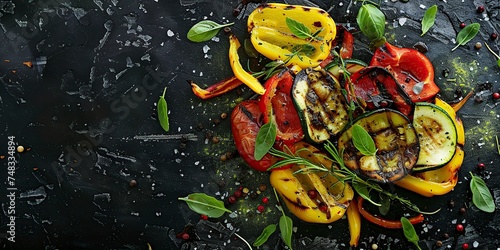 roasted vegetables with red pepper and zucchini photo