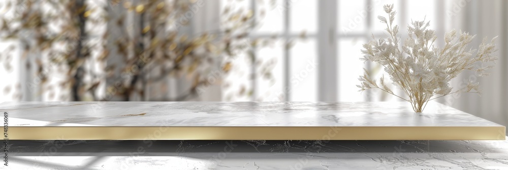 White Gold Kitchen Countertop on Blurred Background, Luxury Table Mockup, Generative AI Illustration White Gold Kitchen Countertop on Blurred Background, Luxury Table Mockup, Generative AI Illustration