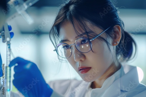 Woman in Medical Research Laboratory  Female Scientist  Scientific Lab  Biotechnology  Microbiology