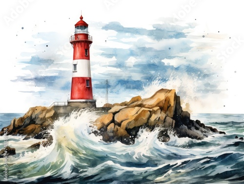 Watercolor Lighthouse, Aquarelle Beacon, Creative Watercolor Pharos © artemstepanov