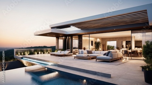 Modern villa with a rooftop terrace  providing panoramic views and an ideal space for outdoor entertainment
