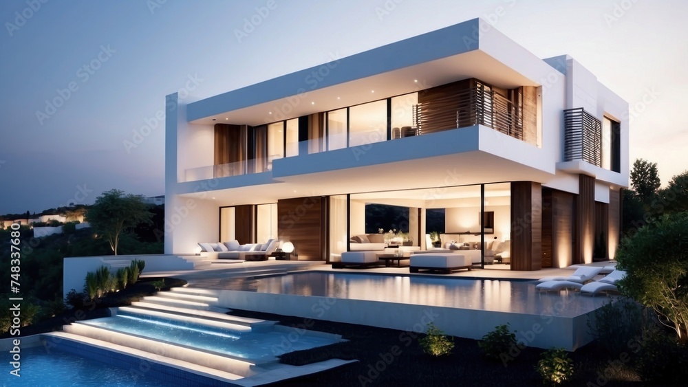 Modern villa with a rooftop terrace, providing panoramic views and an ideal space for outdoor entertainment