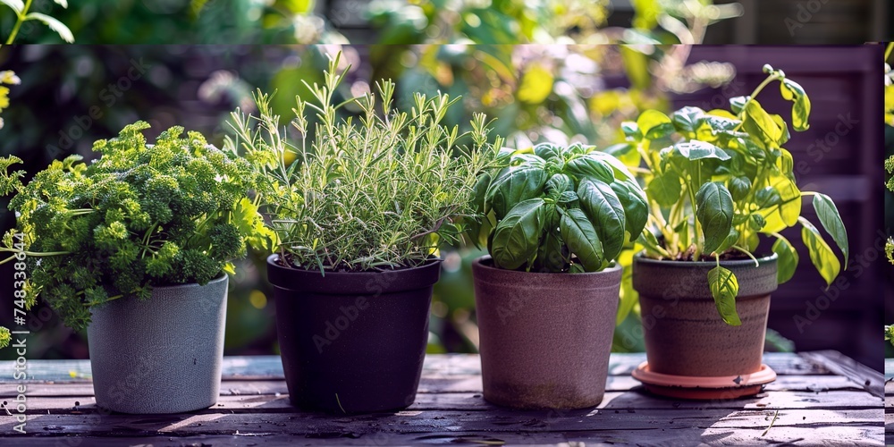 fresh green herbs basil rosemary and cilantro in pots fresh green herbs basil rosemary and cilantro in pots