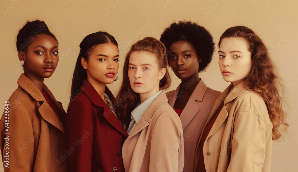 Portrait of a group young multiracial women standing together Portrait of a group young multiracial women standing together