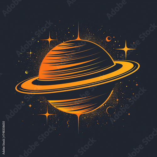 Stylized Vector Illustration of Saturn in High Quality