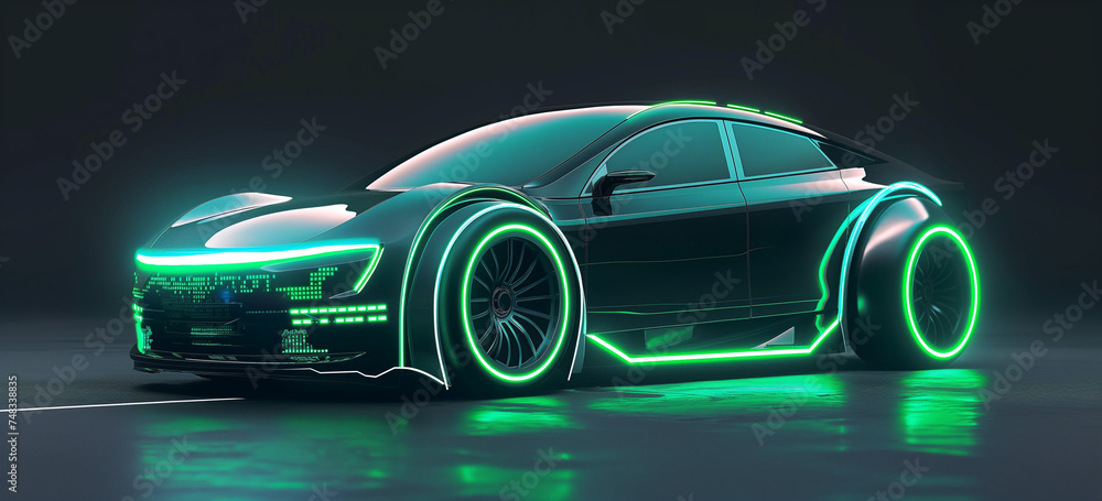 futuristic car design in green colors.