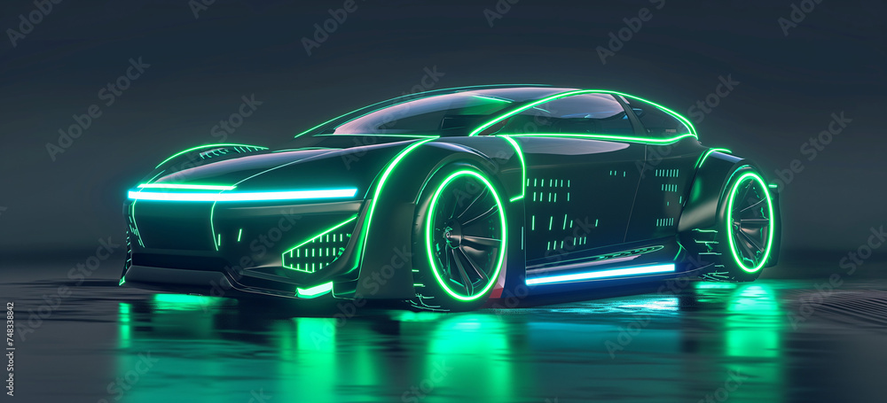 futuristic car design in green colors. futuristic car design in green colors.