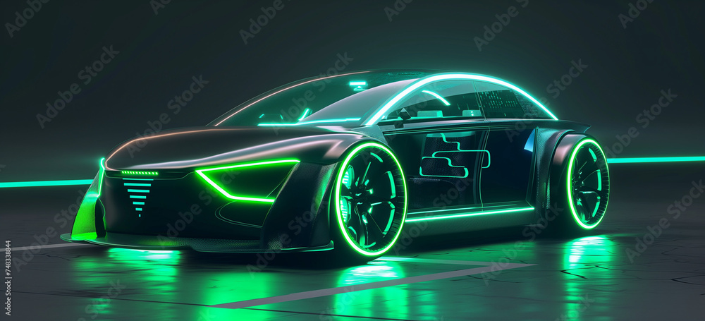 futuristic car design in green colors. futuristic car design in green colors.