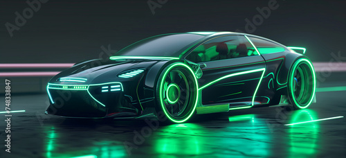 futuristic car design in green colors.