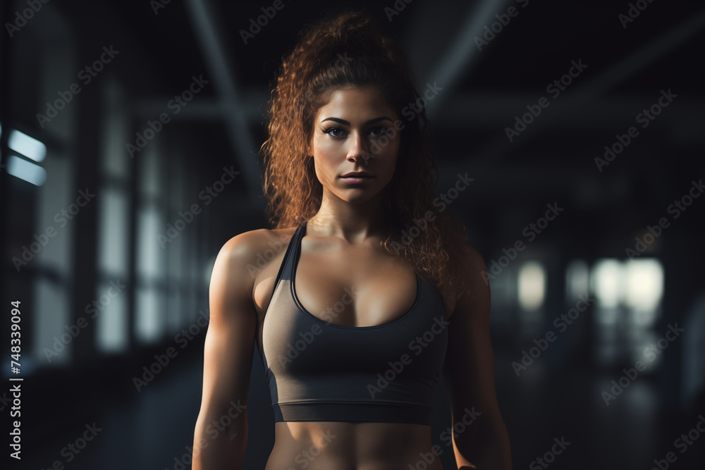 Upper body photo of athletic woman in an urban gym. Upper body photo of athletic woman in an urban gym.