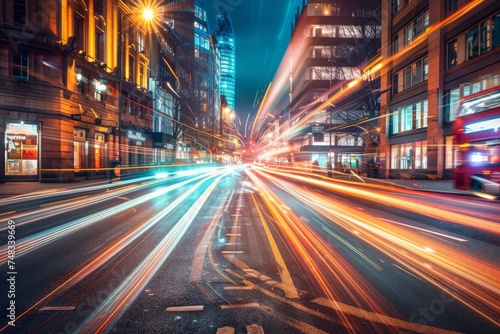 Speed Light Trails on City Streets, Street Night Lights, Road Glow, Fast Flash Motion, Car Traffic Lights
