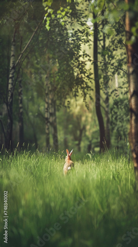 Energetic Rabbit Hopping Through Lush Green Forest