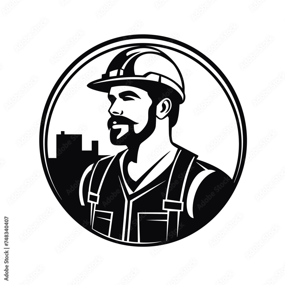 construction worker with helmet man wearing a cask icon black and white vector illustration isolated transparent background logo, cut out or cutout t-shirt print design construction worker with helmet man wearing a cask icon black and white vector illustration isolated transparent background logo, cut out or cutout t-shirt print design