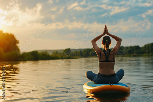 Individual practicing yoga on paddleboard, blending mindfulness with the natural beauty of the water
