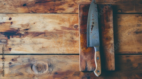 a knife on a cutting board photo