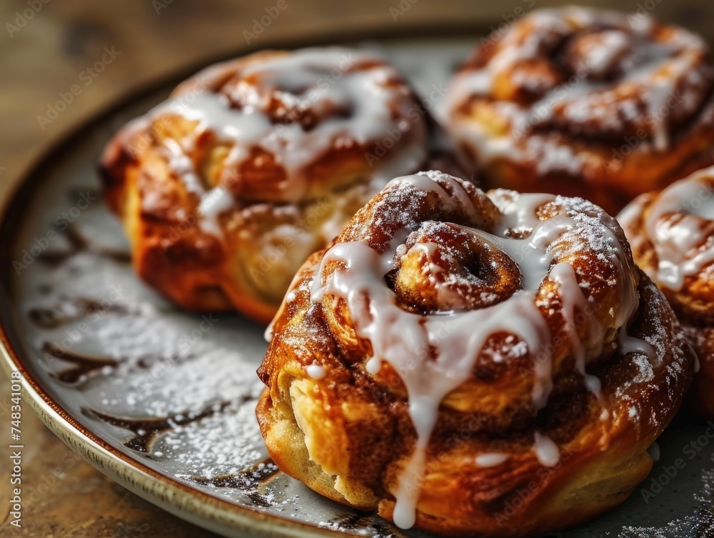 a plate of cinnamon rolls a plate of cinnamon rolls