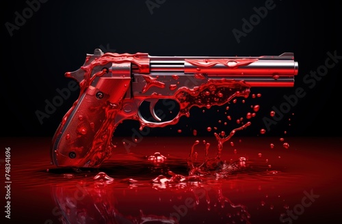 a gun with red liquid on it photo