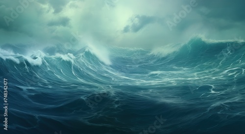 waves in the ocean with clouds