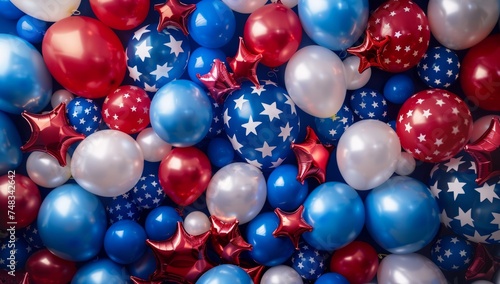 united states of america fourth of july backgrounds with various shaped balloons Generative AI