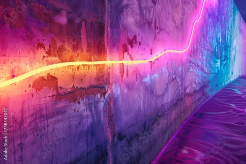 A stunning visual of a neon pink light streak across a textured wall creating a futuristic urban vibe