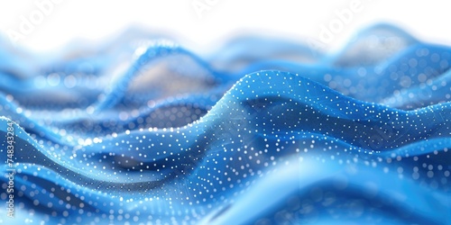 Abstract blue fabric waves with sparkling bokeh, resembling a calm sea, suitable for backgrounds and textures. © MrSmall