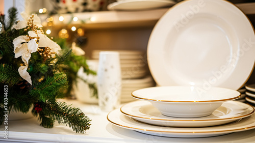 Dishware and crockery set for winter holiday family dinner, Christmas homeware decor for holidays in the English country house, gift set and home styling