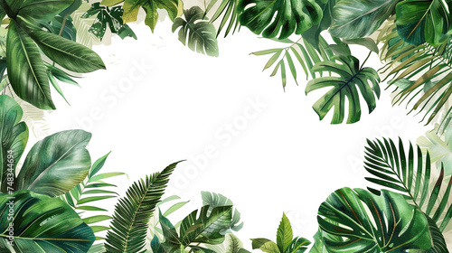 Fototapeta Naklejka Na Ścianę i Meble -  borders with greenery painting in watercolor style framing an empty text space isolated against transparent 