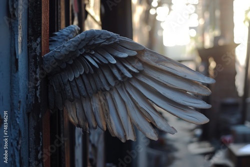 a statue of a bird with wings