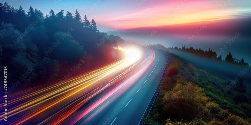 Fototapeta premium Highway Sunrise: A Vibrant Journey