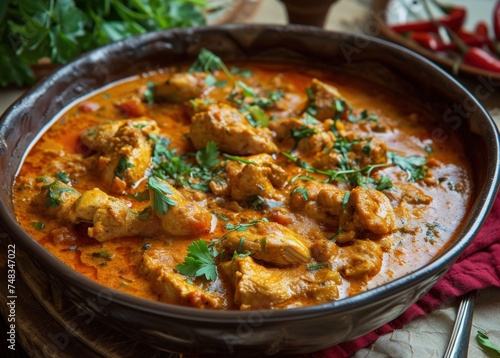 a bowl of chicken curry photo