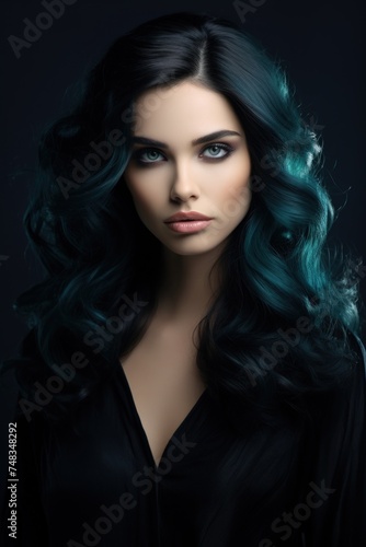 a woman with blue hair