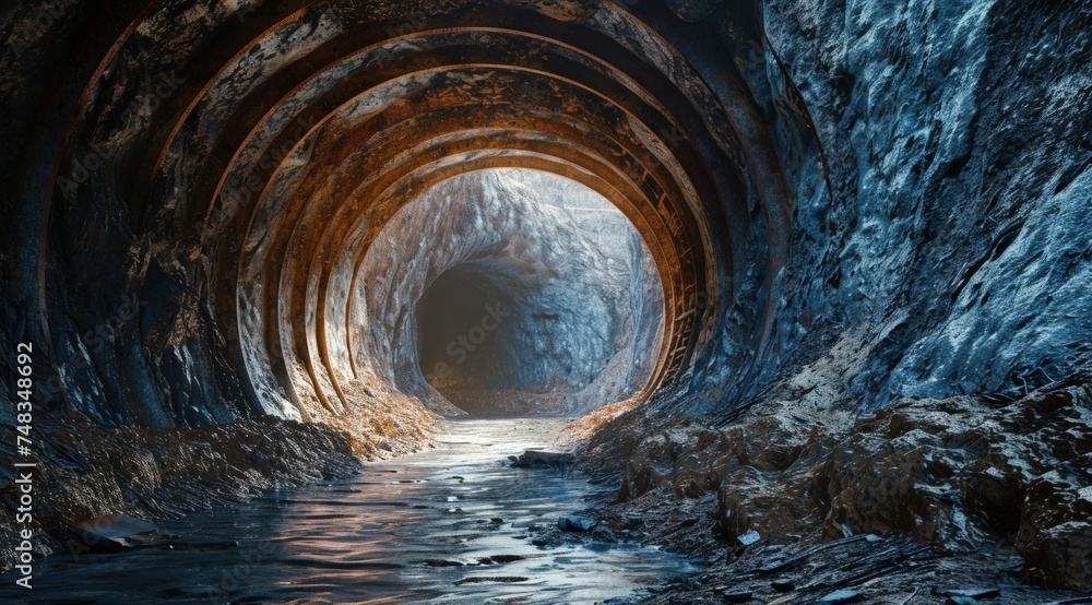 a tunnel with a hole in the middle - obrazy, fototapety, plakaty 