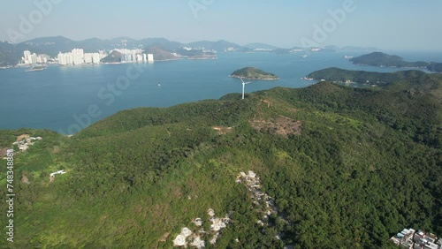 Hong Kong Lamma island Pichic Bay Yung Shue Wan Wind Power Station converts wind energy into electricity,a renewable energy power generation facility , an environmentally friendly renewable energy photo