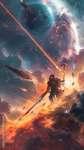 Space Battle Wallpaper with Colorful Explosions