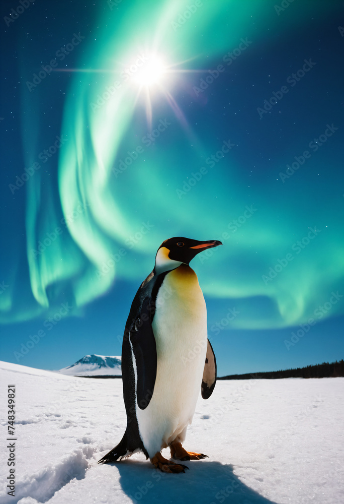 Fototapeta premium An emperor penguin on an iceberg in Antarctica
