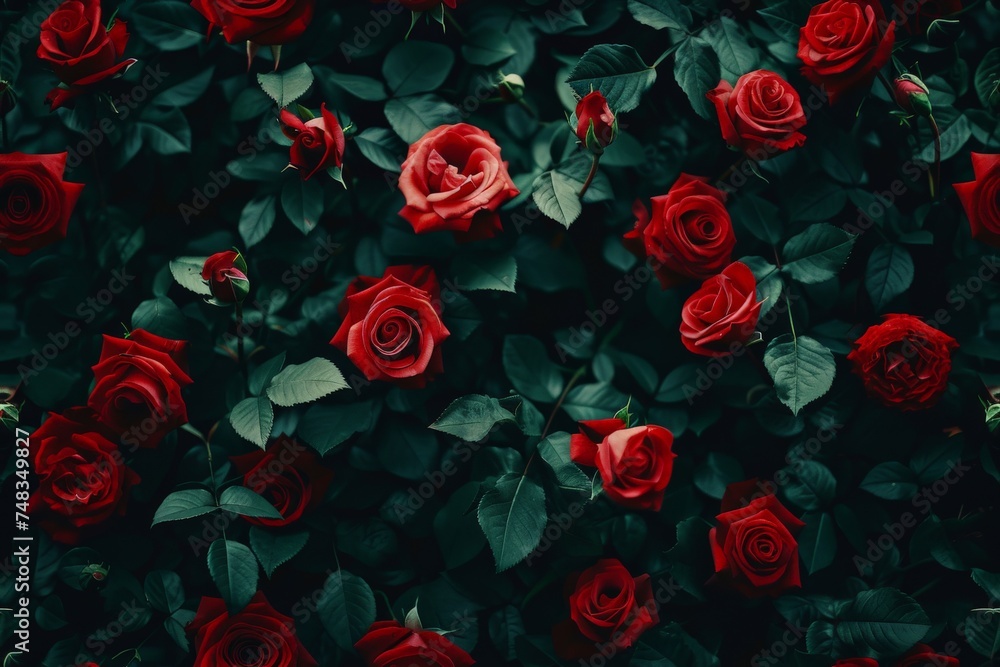 Red Roses Top View Seamless Pattern, Lush Roses Endless Tile High-Quality Photo, Copy Space Red Roses Top View Seamless Pattern, Lush Roses Endless Tile High-Quality Photo, Copy Space