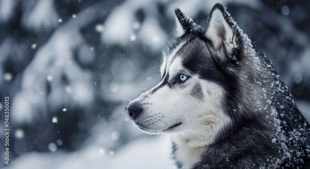 a dog with blue eyes in snow