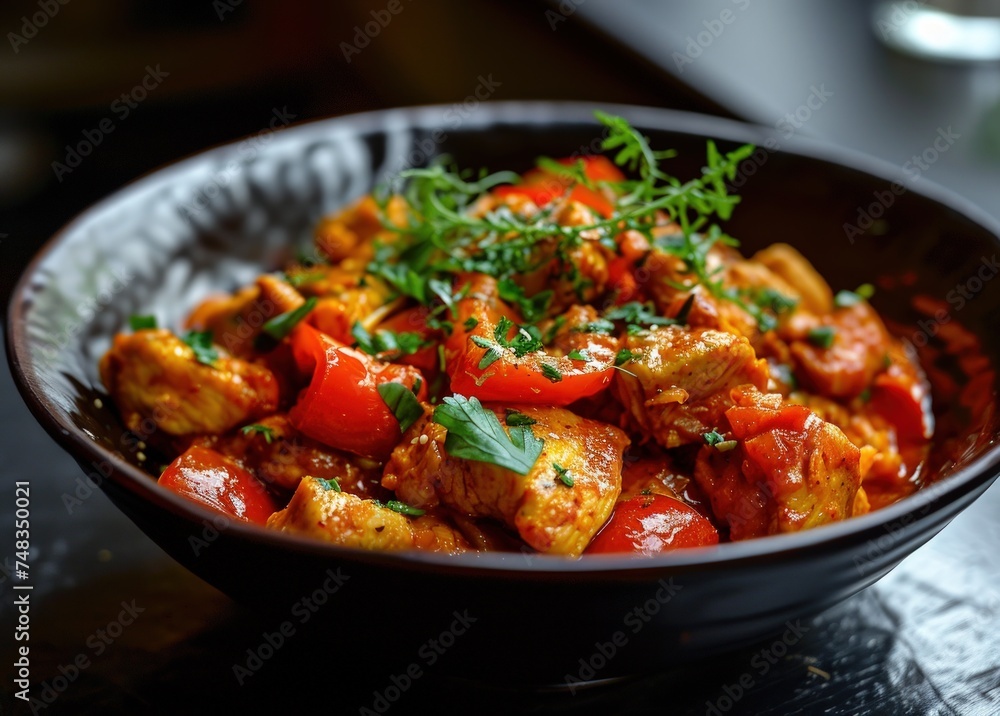 a bowl of food with a garnish a bowl of food with a garnish