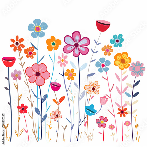flat vector illustration of floral background with flowers isolated white background