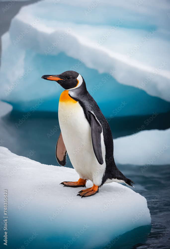Fototapeta premium An emperor penguin on an iceberg in Antarctica