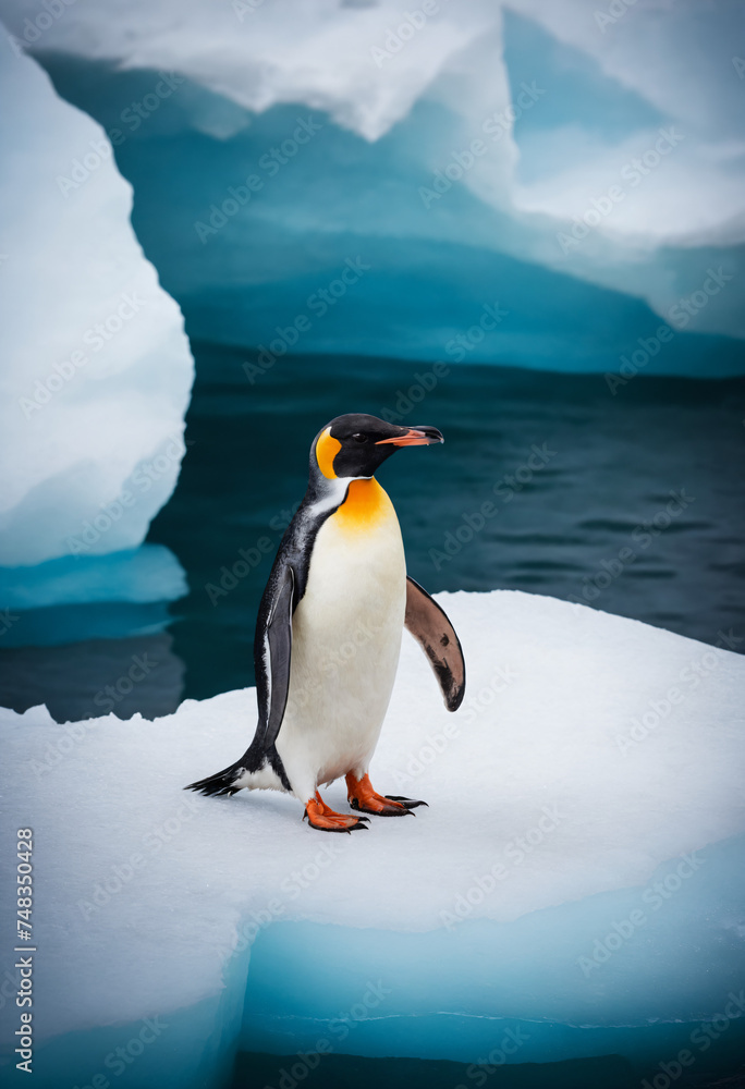 Fototapeta premium An emperor penguin on an iceberg in Antarctica
