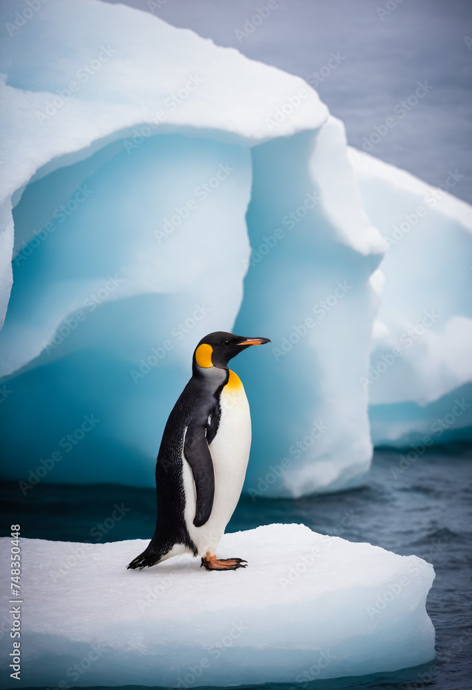 Fototapeta premium An emperor penguin on an iceberg in Antarctica