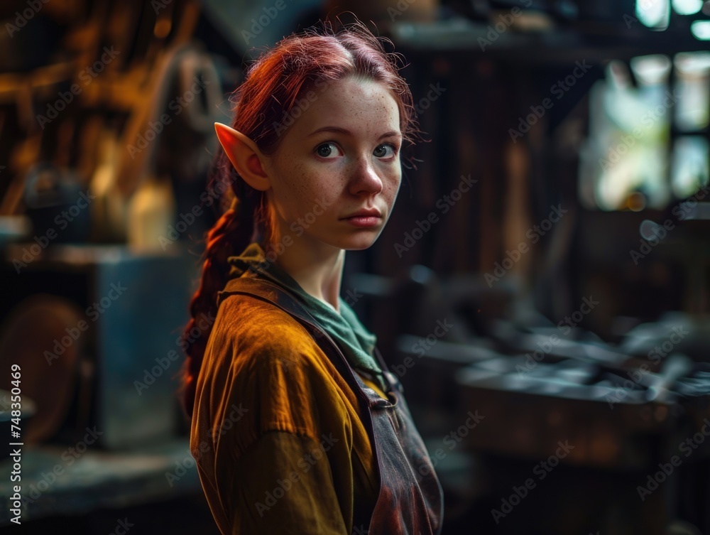 a woman with red hair and elf ears a woman with red hair and elf ears