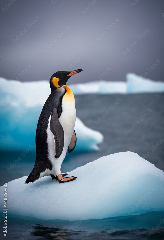 Fototapeta premium An emperor penguin on an iceberg in Antarctica