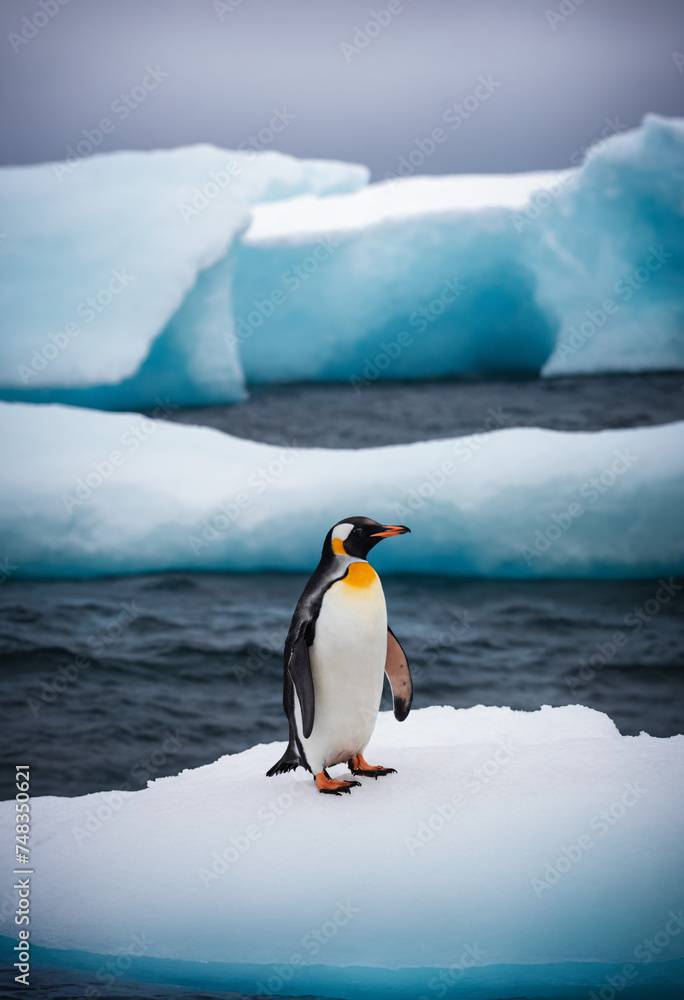 Fototapeta premium An emperor penguin on an iceberg in Antarctica