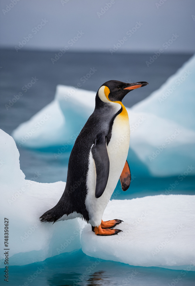 Fototapeta premium An emperor penguin on an iceberg in Antarctica