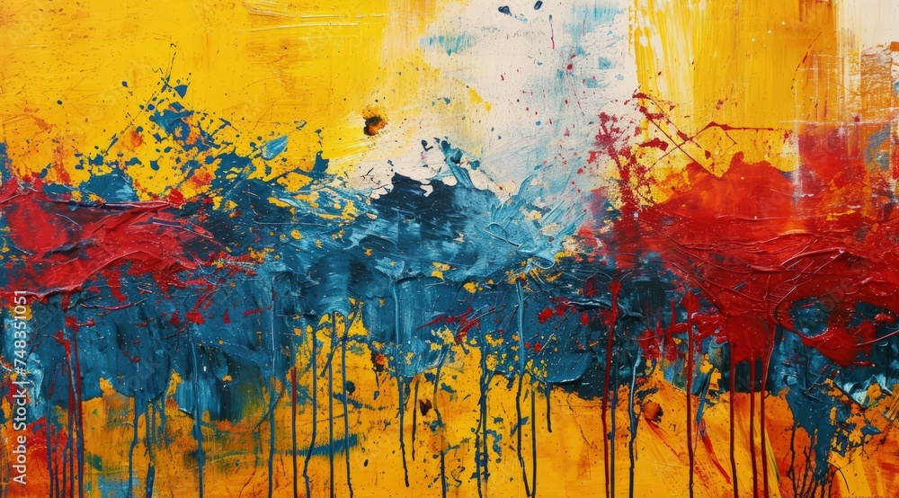 a painting of red and blue paint