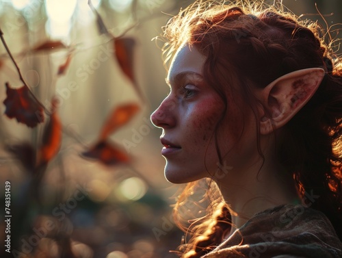 a woman with elf ears and freckles
