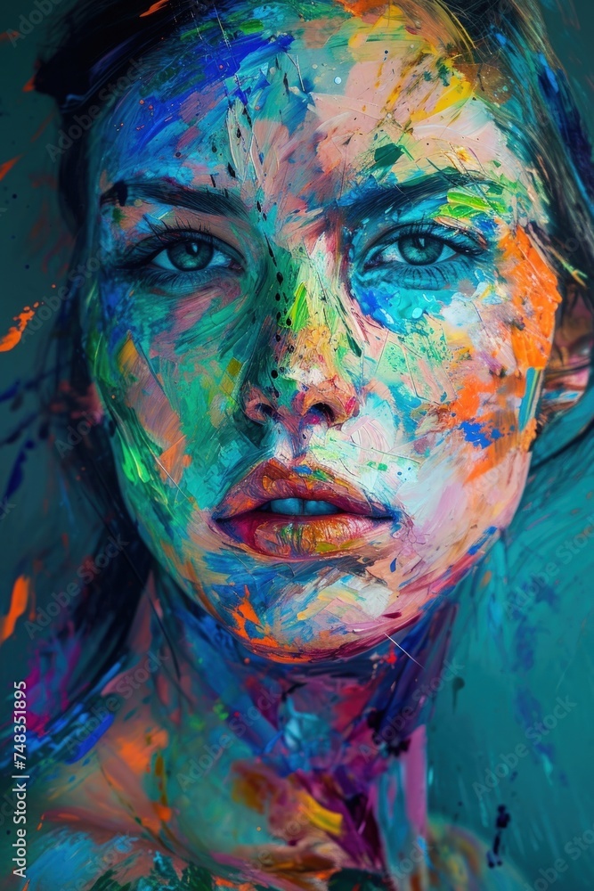 a woman with colorful paint on her face a woman with colorful paint on her face